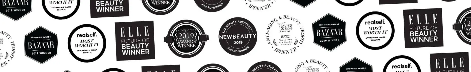 Strip of beauty award seals for EMtone cellulite reduction in Amsterdam