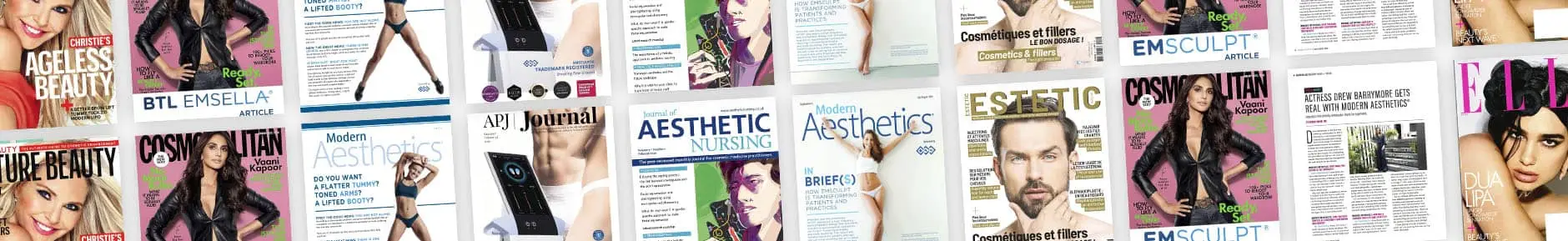 Strip of magazine pages featuring the treatment for EMtone cellulite reduction in Amsterdam